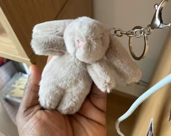 Bunny Plush Keychain, Cute Pom Pom Rabbit Key Ring, Kawaii Gift for Girls