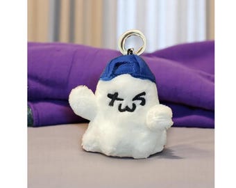 Ghost and Cat Plush Keychain, Kawaii Stuffed Bag Keyring, Gift for Her