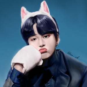 ateez jongho cat boy print, realism art