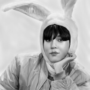 ateez bunny rabbit yunho  print, realism art