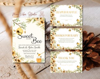 Sweet Bee Baby Shower Invitation Template: Floral Honeycomb (Digital Download)
