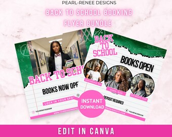 Back to School Hair Booking Flyer: Pink Salon Template (Canva Editable, PLR)