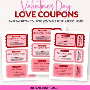 Printable Love Coupons Book for Her For Him| Customizable Valentines Day Coupon| Gift for him|Husband Gift|Anniversary Gift| Love Vouchers