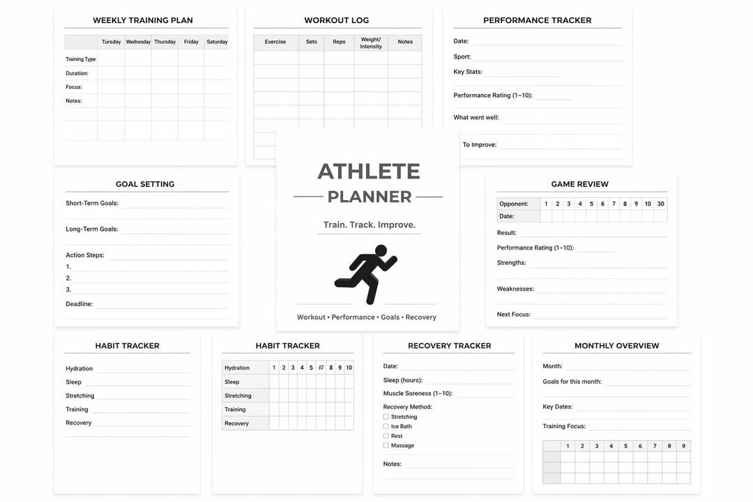 Minimal Athlete Planner Printable | Workout Log, Training Plan, Habit ...