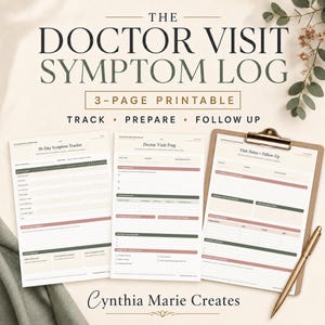 Doctor Visit Symptom Log Printable, 30-Day Tracker and Appointment Prep PDF
