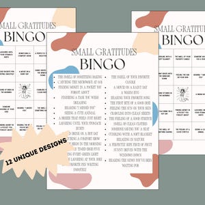 Bingo voor kleine dankbaarheid - 12 unieke kaarten - lijst met 30 woorden - Groepstherapie - Vreugde vinden in de kleine dingen