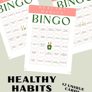 Healthy Habits Bingo Card - Healthy Habits and Routines - 12 Unique Cards with Word List Included