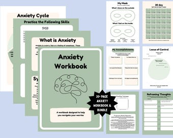 Anxiety Workbook - Worry Management, Coping Skills, Anxiety Toolkit Bundle