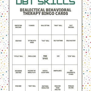 DGT-bingokaarten - 30 bingokaarten voor dialectische gedragstherapie - werkblad geestelijke gezondheid, therapie, spellen voor geestelijke gezondheid