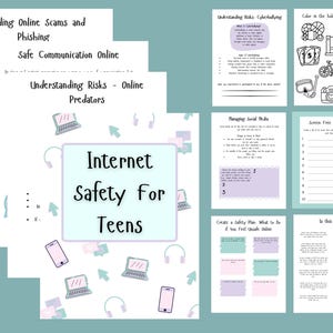 Restez intelligent, restez en sécurité - Sécurité sur Internet pour les adolescents - Cahier d&#39;exercices et feuilles de travail en ligne sur la sécurité - Activité de thérapie interactive de 15 pages et plus