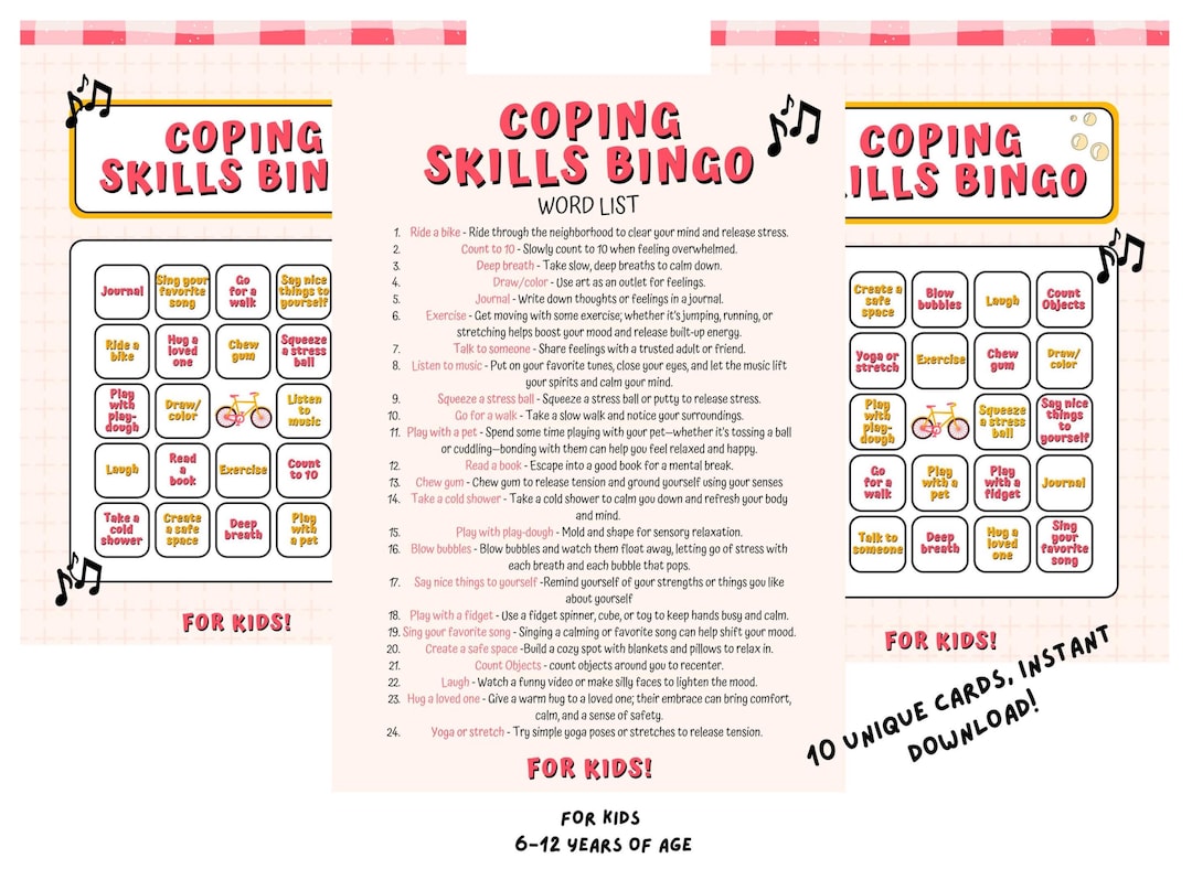 Coping Skills Bingo Game for Kids (ages 6-12) (PDF Pattern) - Etsy