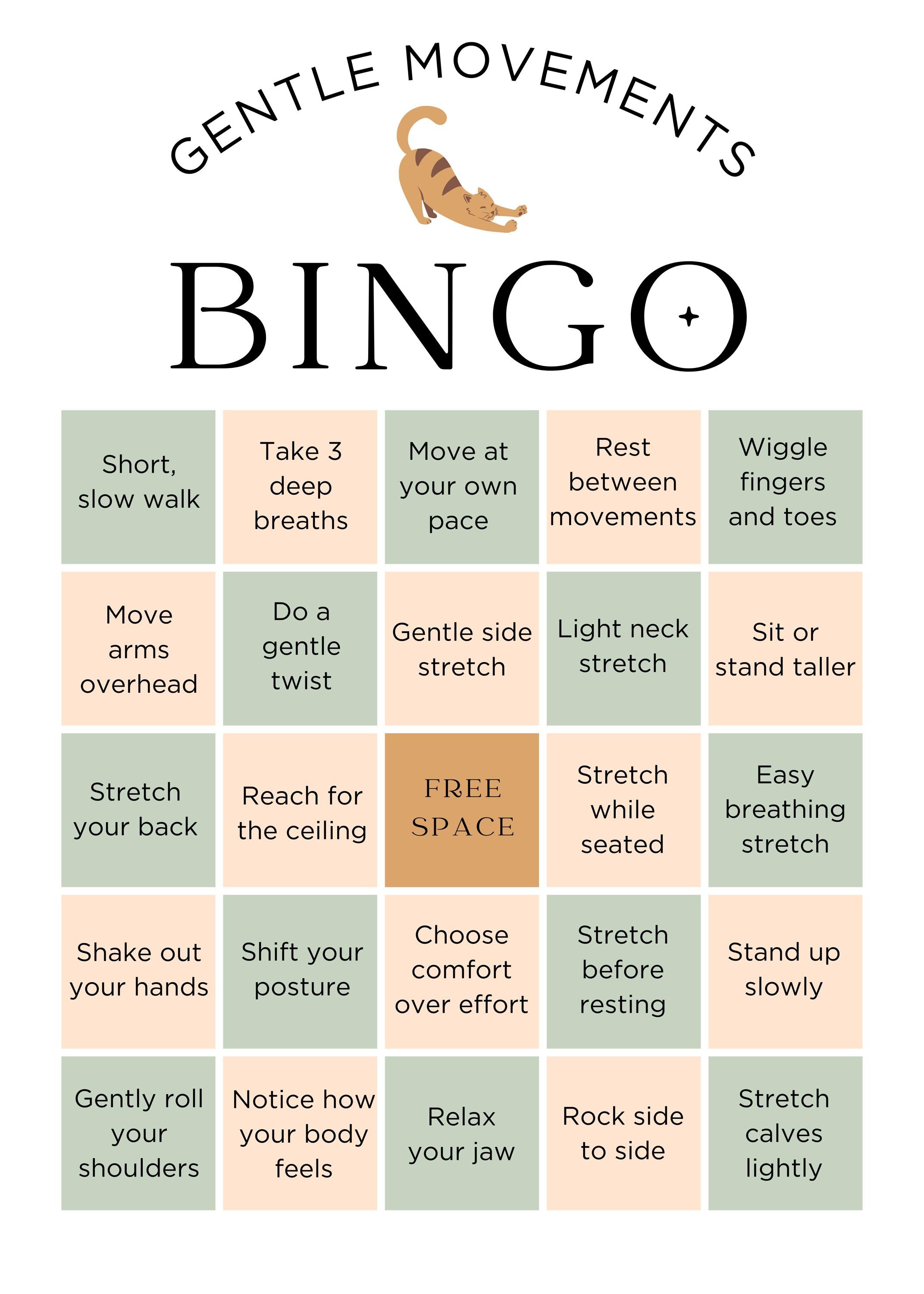 Gentle Movements Bingo Game Printable PDF - Etsy