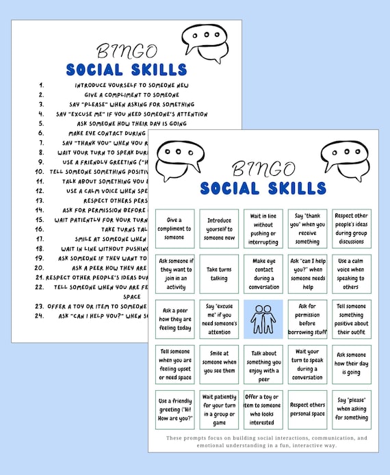 Social Skills Bingo, SPED, Skill Building, Middle School Communication Game (PDF Pattern)