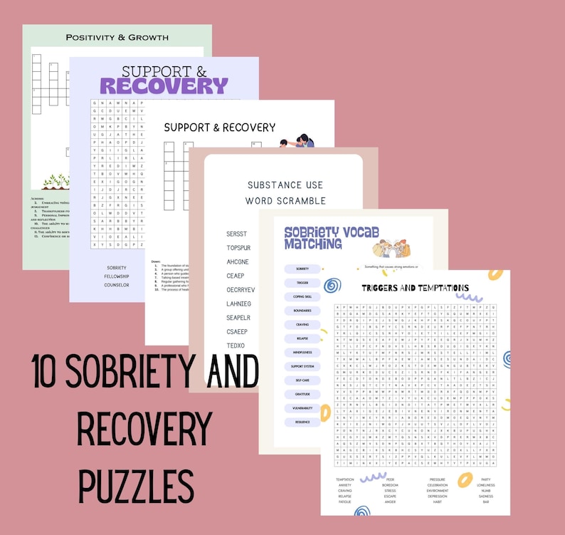 Recovery Puzz Less Sobriety & Recovery Worksheets | Mental Health Activities (printable ...