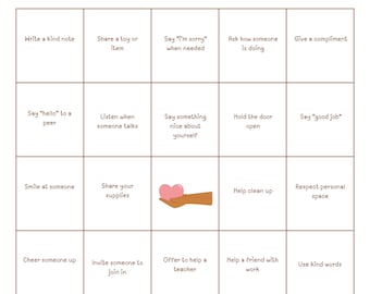 Bonté Bingo Jeu | Compétences sociales et activité SEL | Jeu de counseling en classe à imprimer pour enfants