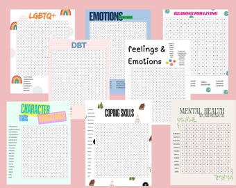 Mental Health Puzzle Value Pack, Activity Bundle  - Coping Skills, Wordsearch, Crossword, DBT (Printable)