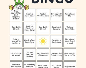 Mood Boost Bingo | Printable Self-Care Game for Positivity & Stress Relief | Well-Being Group Therapy Activity