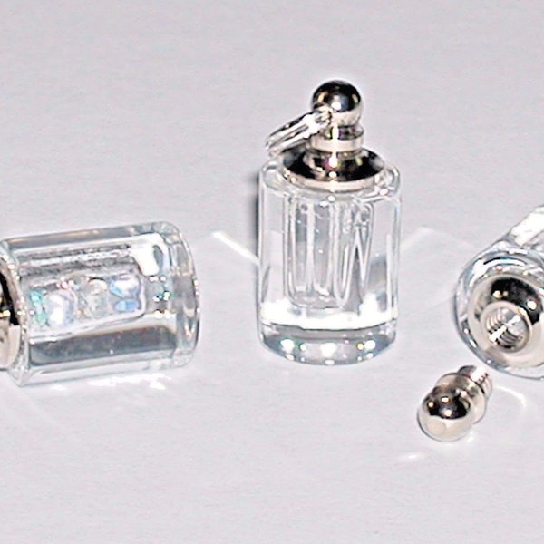 1pc. Clear Glass Cylinder Tube tiny miniature urn fairy dust pendant necklace charm potion floating locket urn vial bottle New