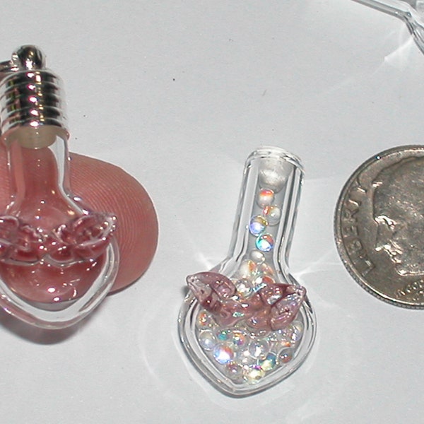 1 Fillable Angel Wing Heart Glass rice small tiny mini vial charm pendant necklace bottle Findings