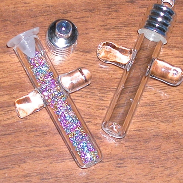 1 Fillable Clear Cross Glass rice small tiny mini vial necklace bottle Religous making jewelry Findings