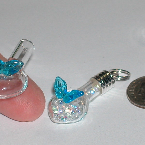 1 Fillable Angel Wing Heart Glass rice small tiny mini vial charm pendant necklace bottle Findings
