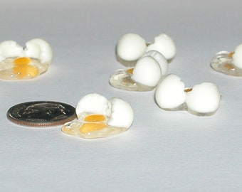 2pc Breakfast Cracked Eggs charms flatbacks scrapbook art supplies Miniature dollhouse little mini food