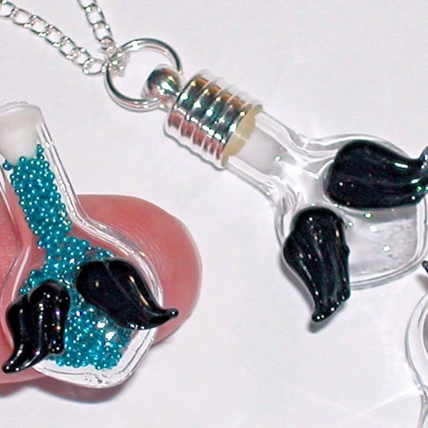 1 Fillable Angel Wing Heart Glass rice small tiny mini vial necklace bottle Findings