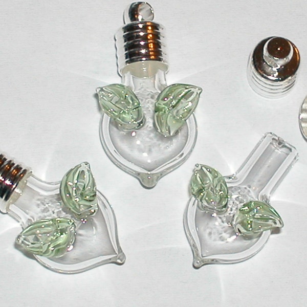 2 Fillable Angel Wing Heart Glass rice small tiny mini vial necklace bottle Findings