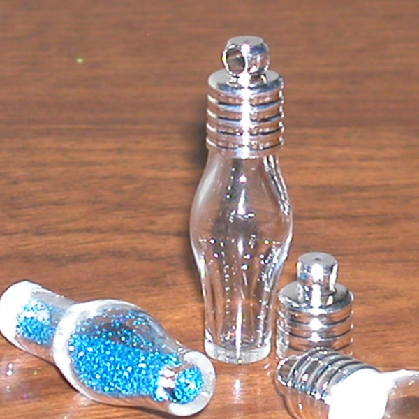 1pc. Fillable clear glass Coke bottle  rice writing small tiny mini vial necklace bottle Findings