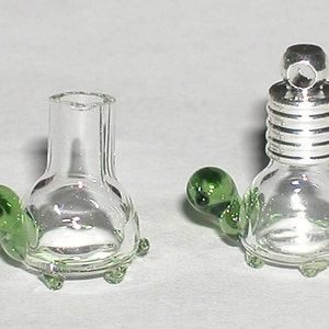 1 Fillable green Glass baby Turtle  rice small tiny mini vial necklace bottle Findings