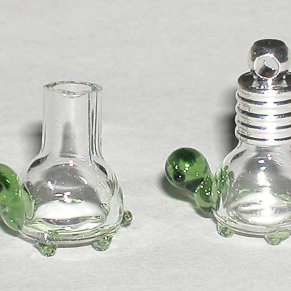 1 Fillable green Glass baby Turtle  rice small tiny mini vial necklace bottle Findings