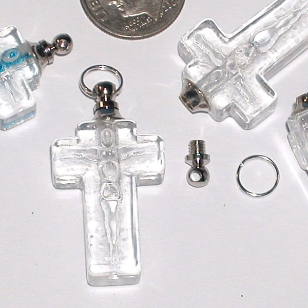 1 pièce Verre transparent croix minuscule urne miniature poussière de fée pendentif collier breloque potion médaillon urne flacon bouteille Lg