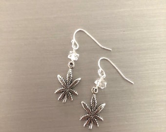 Sterling Cannabis Earrings Herkimer Diamond accents