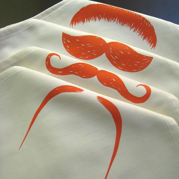 Last Full Set of Orange Mustaches on Natural Organic Cotton Dinner Napkins - Set of 4