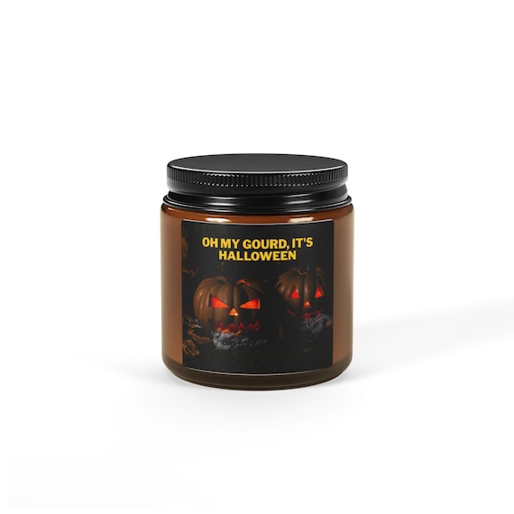 Halloween Scented Soy Candle: Pumpkin Spice, Fall Home Decor, Amber Jar