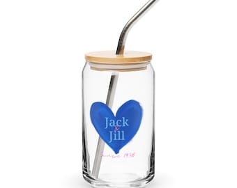 Jack and Jill Glass Cup 16oz | Aesthetic Iced Coffee Glass | Cute Soda or Cocktail Cup | Lid and Straw Option