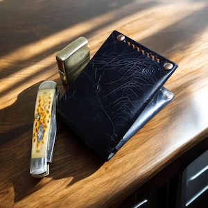 Cartera de cuero plegable para hombre de piel de grano completo
