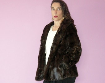 FUR SALE Mahogany Mink Fur Jacket Genuine Fur Female Pelts Garfinkels 60s Pockets High Luster