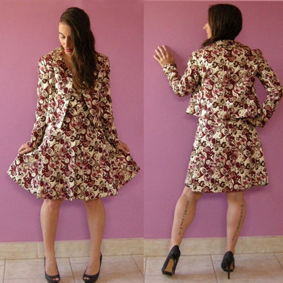 FREE SHIPPING 60s Brocade Dress Jacket Suit Set G… - image 4