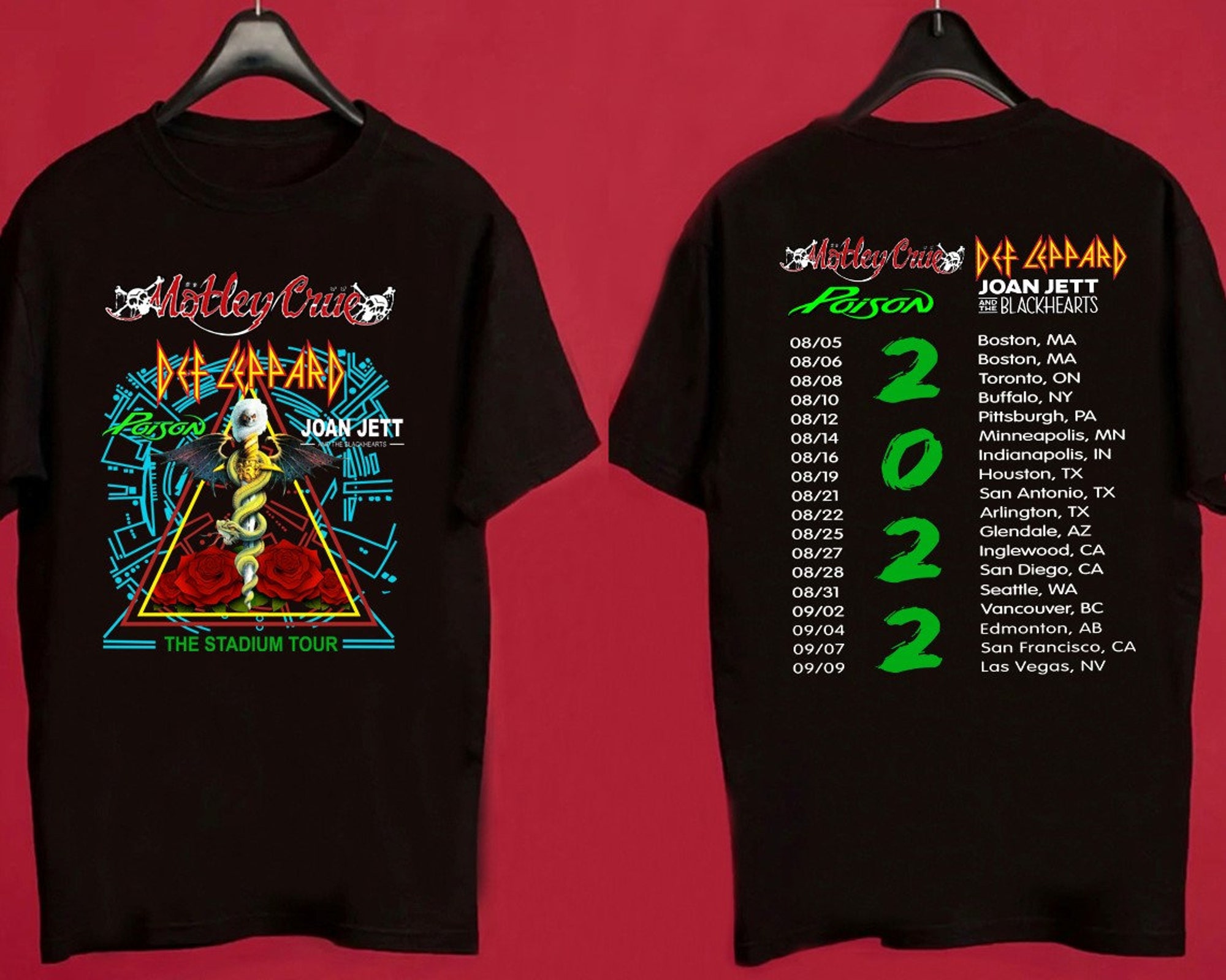 Discover The Stadium Tour 2022 Motley Crue zweiseitiges T-Shirt