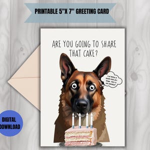 Carte d'anniversaire hilarante de berger allemand | Téléchargement numérique imprimable pour les amoureux des chiens | Modèle personnalisé de carte de voeux de fête amusante
