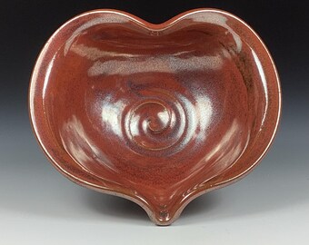 Handmade  Ceramic Heart-Shaped Bowl - Iron Red Red Glaze