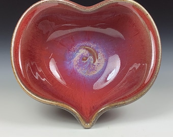 Handmade  Ceramic Heart-Shaped Bowl - Red Glaze
