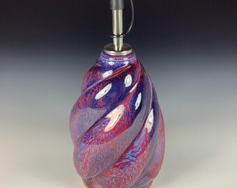 Handmade Ceramic Olive Oil Dispenser: Purple Red Twisty Stoneware Cruet