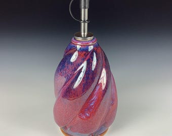 Handmade Ceramic Olive Oil Dispenser: Purple Red Twisty Stoneware Cruet