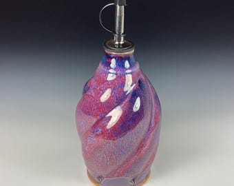 Handmade Ceramic Olive Oil Dispenser: Purple Red Twisty Stoneware Cruet