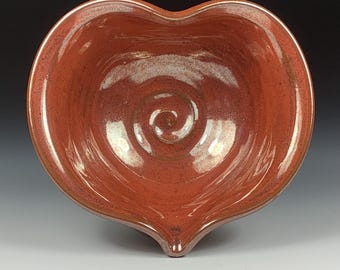 Handmade  Ceramic Heart-Shaped Bowl - Iron Red Red Glaze