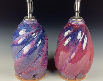 Handmade Ceramic Olive Oil Dispensers, Set of Two: Purple Red Twisty Stoneware Cruet