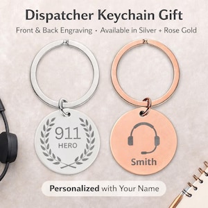 911 Hero Laurel, Keychain | Round Stainless Steel Engraved