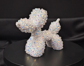 White Bedazzled Balloon Dog Statuette with Moonlight Iridescent Rhinestones